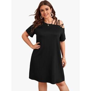 Shein Curve Women's Dress Size 2XL Black Cut Out Asymmetrical Shoulder NWOT